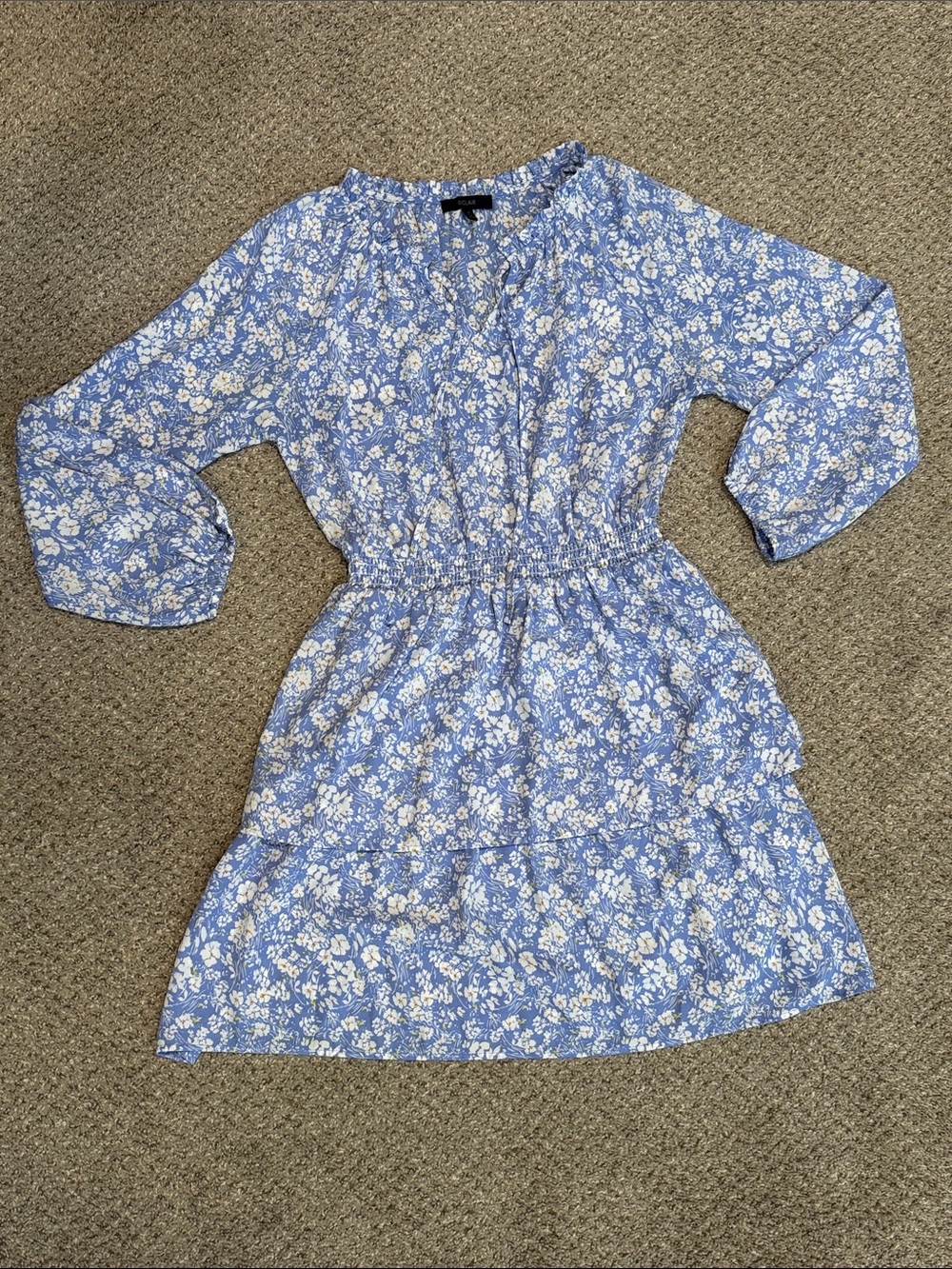 Light Blue Floral Tiered Mini Dress with Smocked Waist